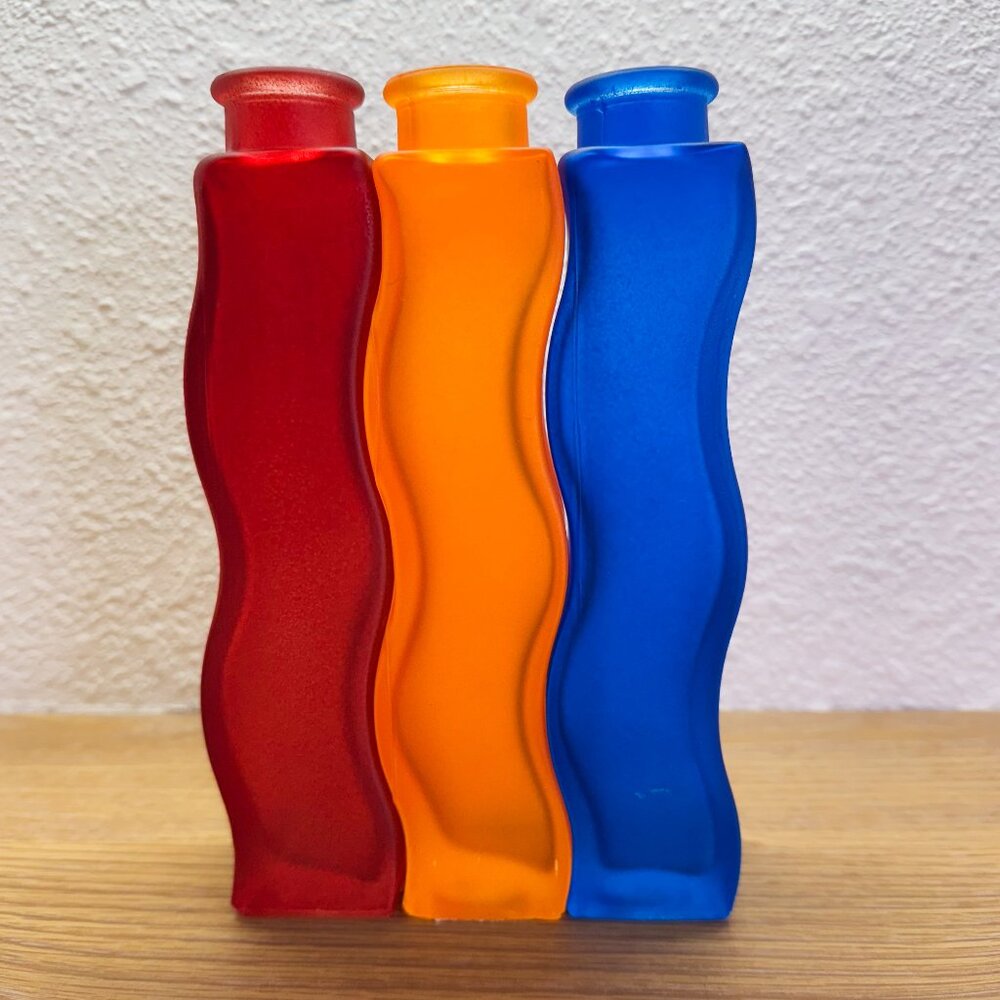 Vintage IKEA Skämt Frosted Glass Wavy Squiggle Vase Trio Set